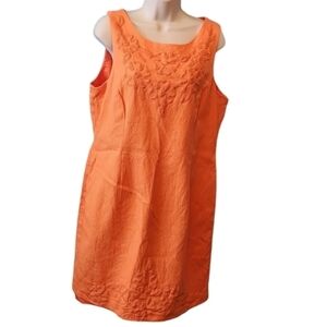 Plaza South Women's Round Neck Sleeveless Floral‎ Midi Orange Dress